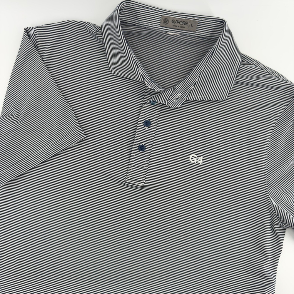 G/FORE Mens Stripe Performance Golf Polo Shirt Navy White G4 Logo Size Large